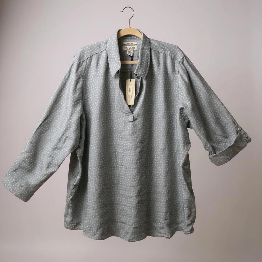 Rachel Zoe Light Blue Polka Dot Linen Plus Size 3X Blouse - Picture 2 of 7